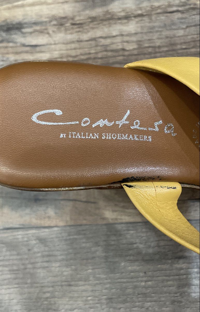 Italian Shoemakers Contesa Yellow Leather Wedge Sandals Womens Size 7.5M