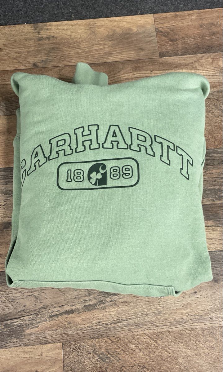 Carhartt Green Graphic Shamrock 1889 Logo Pullover Hoodie Loose Fit Sz L
