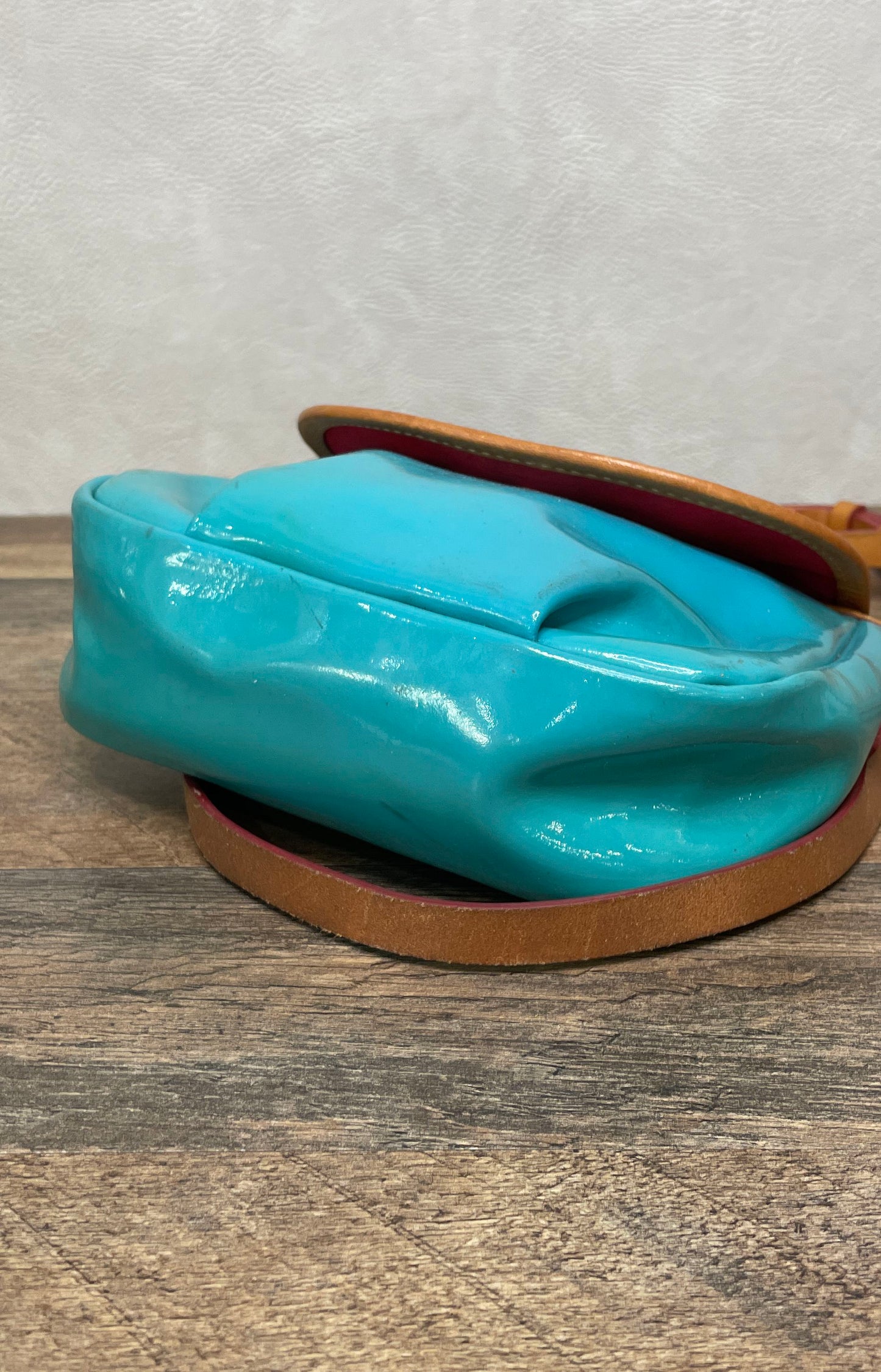 Dooney & Bourke Blue Teal Patent Leather Flap Crossbody Bag Small