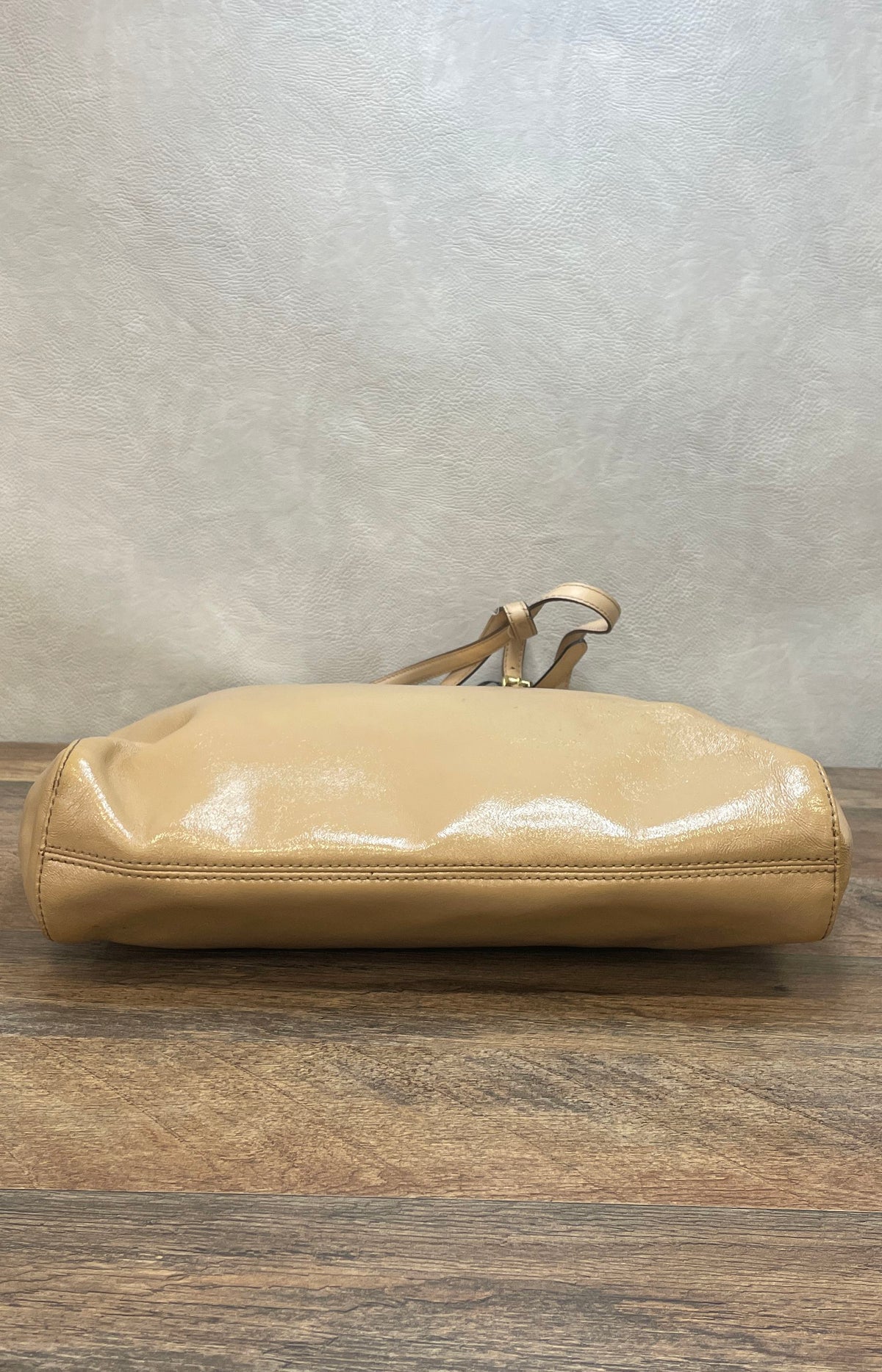 Michael Kors Beige Large Logo Charm Shoulder Tote Bag Gold Hardware