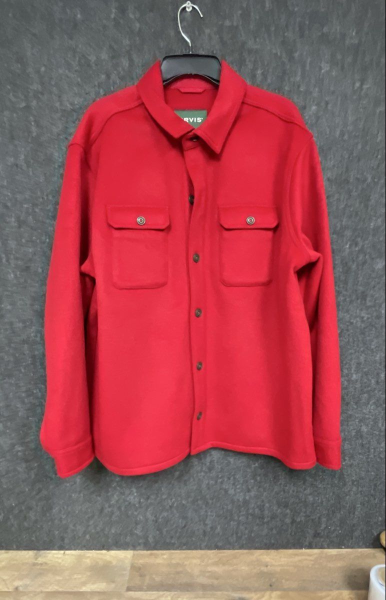 Orvis Men's Red Heavyweight Heritage Button Front Shirt Jacket Sz L