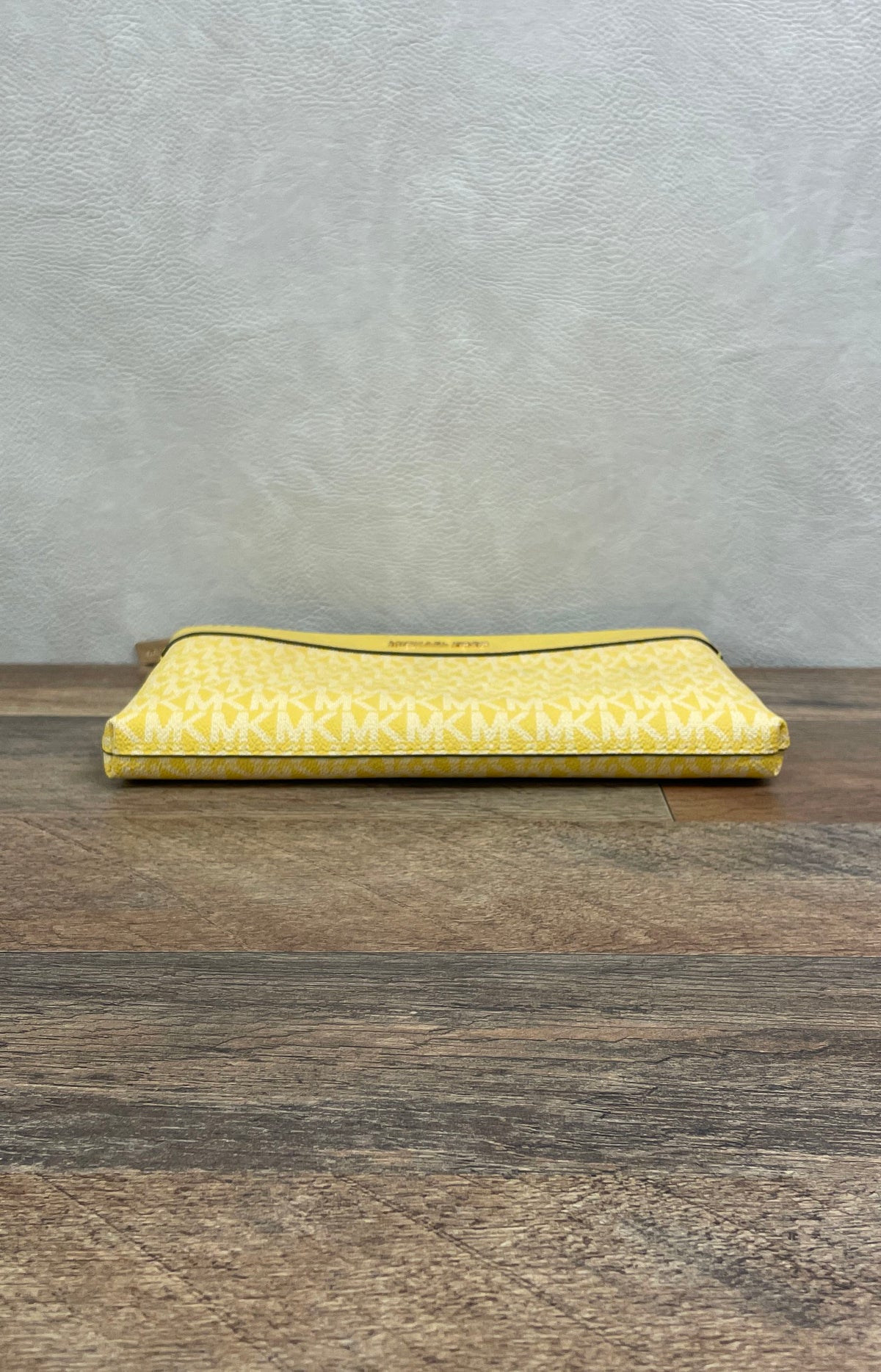 Michael Kors Yellow Monogram Coated Canvas Zip Top Clutch Pouch Bag