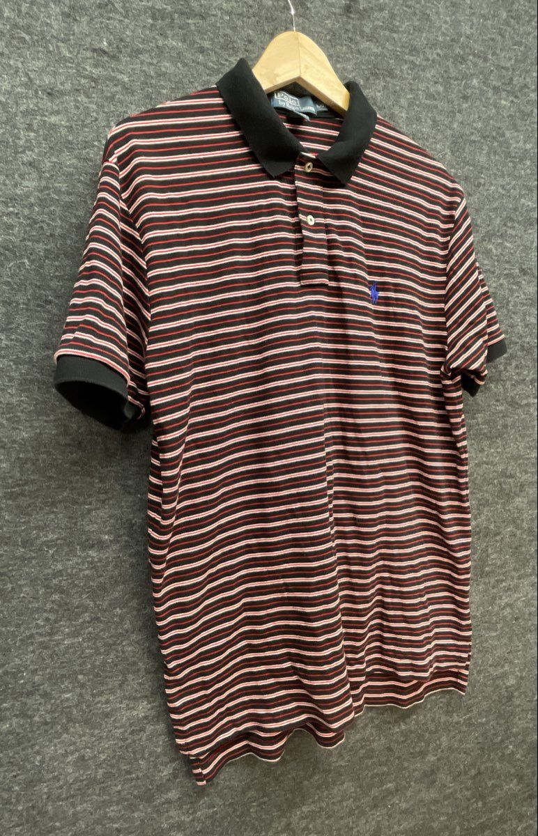 Polo Ralph Lauren Men's Black Red White Striped Short Sleeve Polo Shirt Sz L