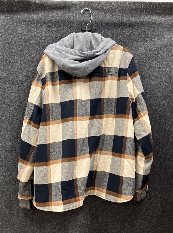 Levi's Men's Plaid Sherpa Lined Hooded Flannel Jacket Blue Tan Sz XL