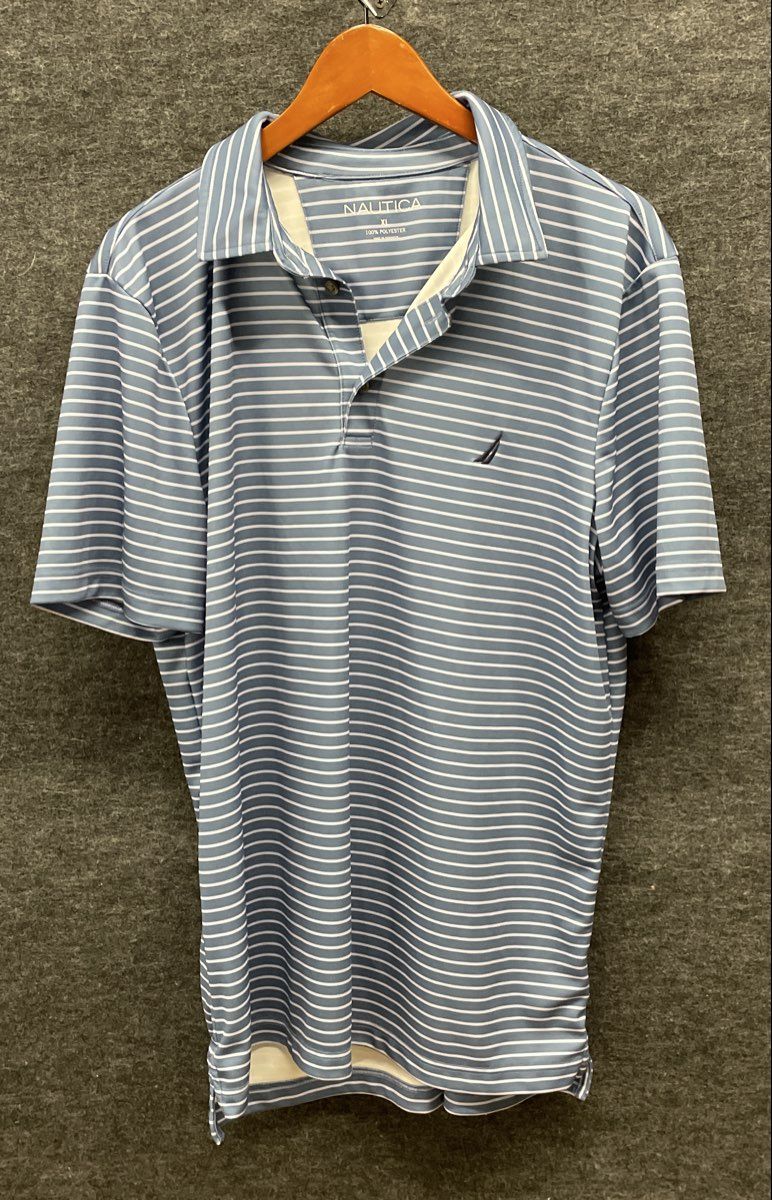 Nautica Men's Blue White Striped Performance Polo Shirt Sz XL