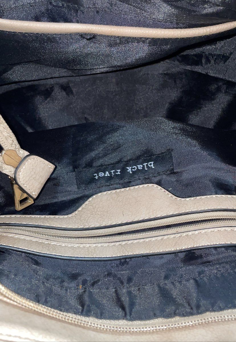 Black Rivet Black Tan Two Tone Pebbled Large Shoulder Tote Bag Braided Gold