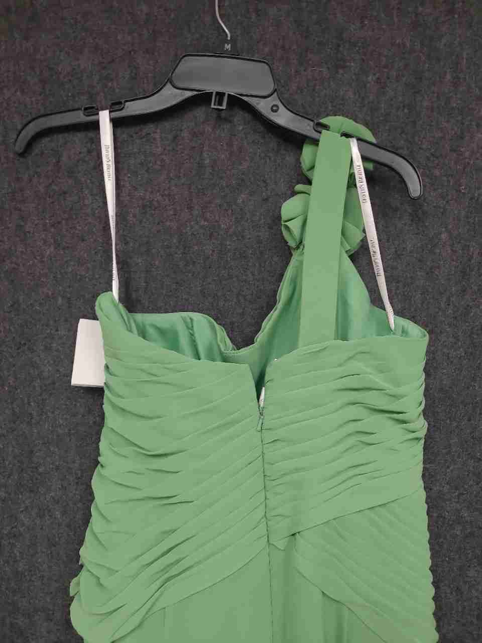 David's Bridal Women's Clover Green One Shoulder Chiffon Ruched Dress Sz 12 NWT