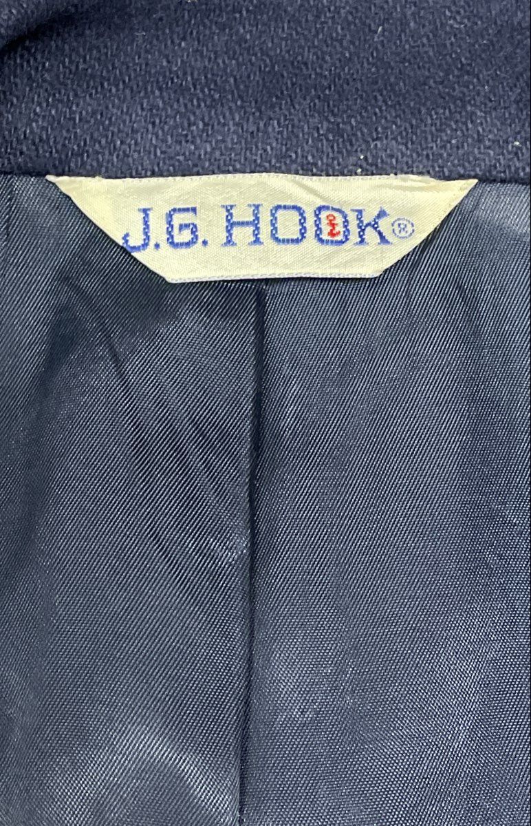 J.G. Hook Women's Vintage 90s Navy Wool Double Breasted Blazer Gold Crest Sz 16