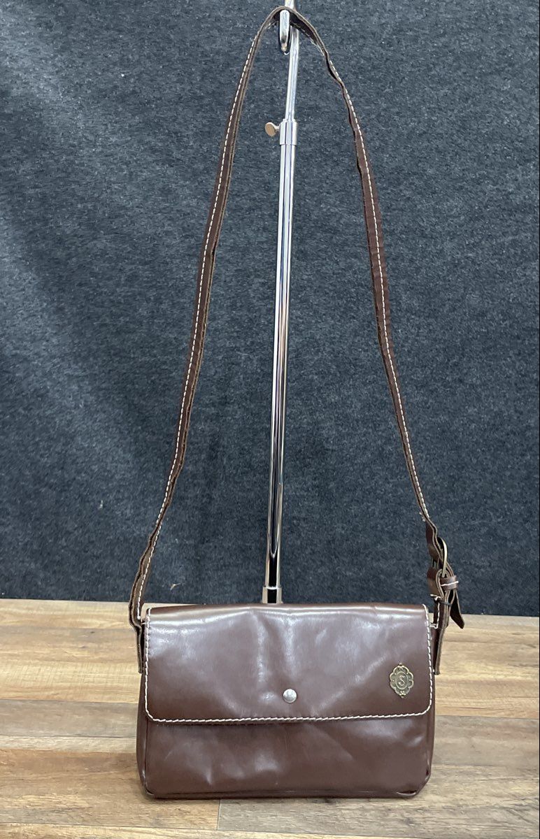 Vintage Brown Leather Crossbody Bag S Monogram White Contrast Stitching