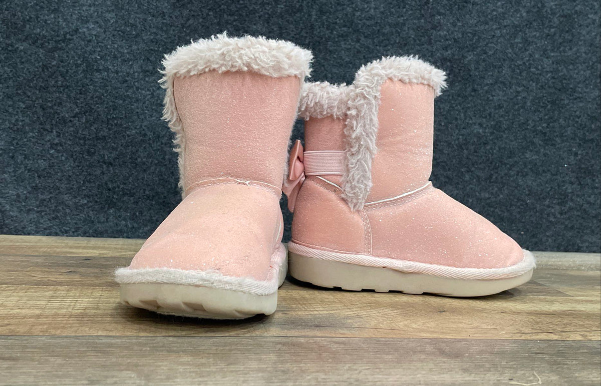 Falls Creek Kids Pink Glitter Faux Fur Bow Baby Booties Size 6M