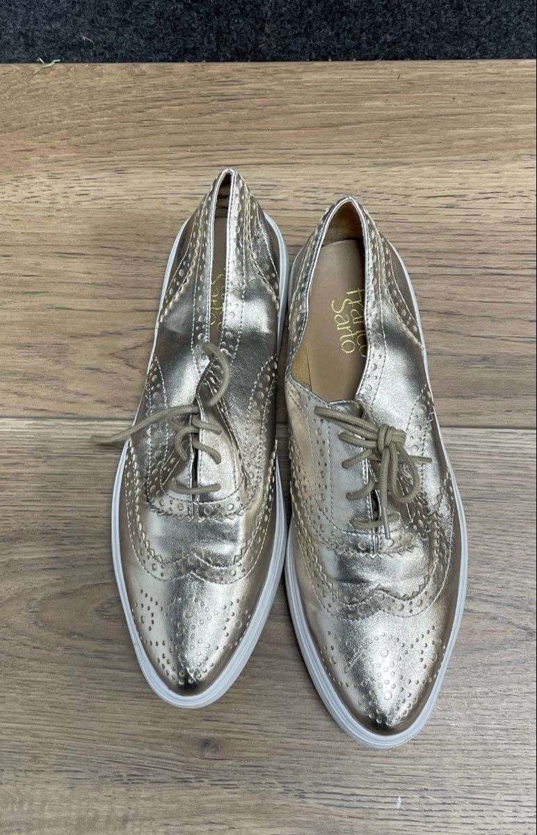 Franco Sarto Gold Metallic Wingtip Brogue Platform Sneakers Women's Size 8.5M