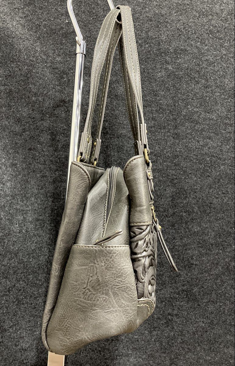 b.o.c. Born Concept Grey Tooled Floral Embossed Leather Shoulder Bag Purse