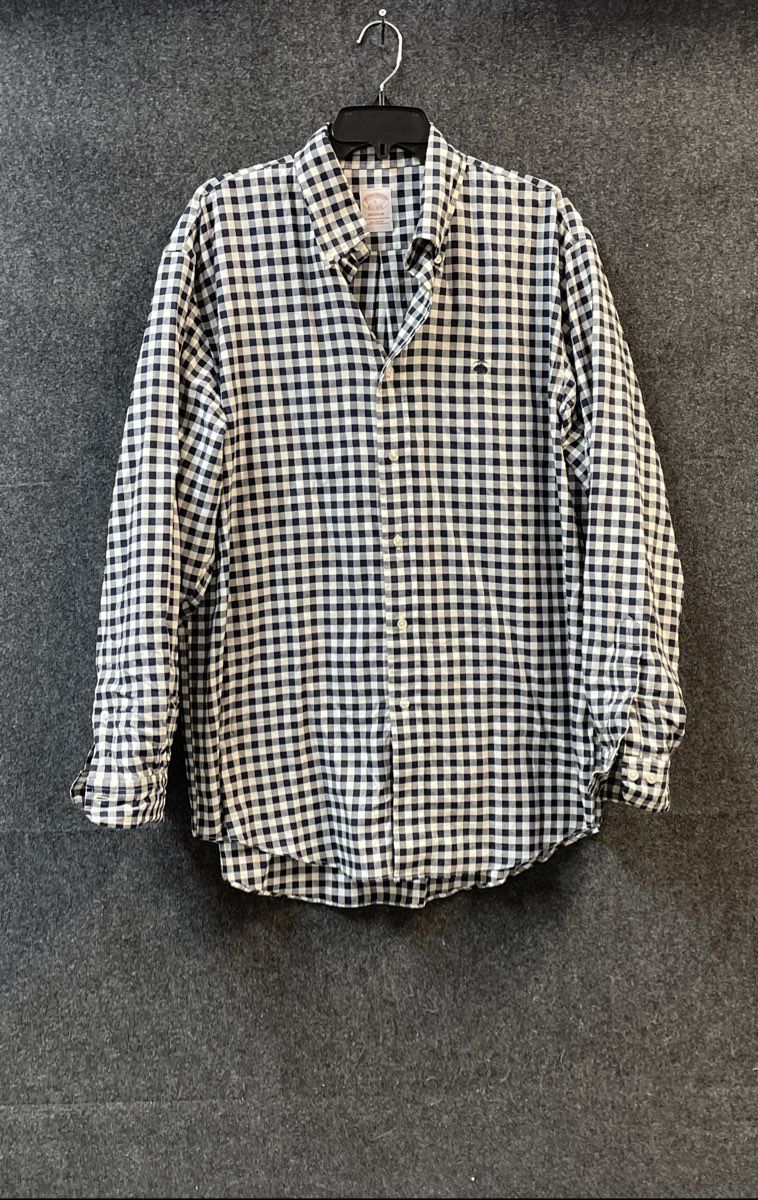 Brooks Brothers Men's Navy Blue White Gingham Madison Original Polo Shirt Sz L