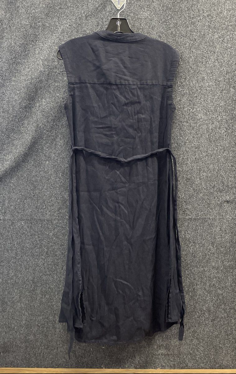 Tahari Women's Black Longline Linen Blend Button Front Tie Waist Vest Sz 2
