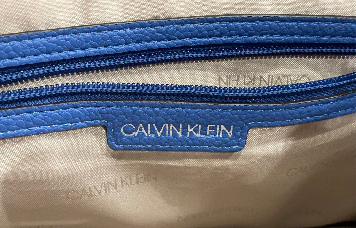 Calvin Klein Blue Pebbled Leather Tote Shoulder Bag Silver Hardware