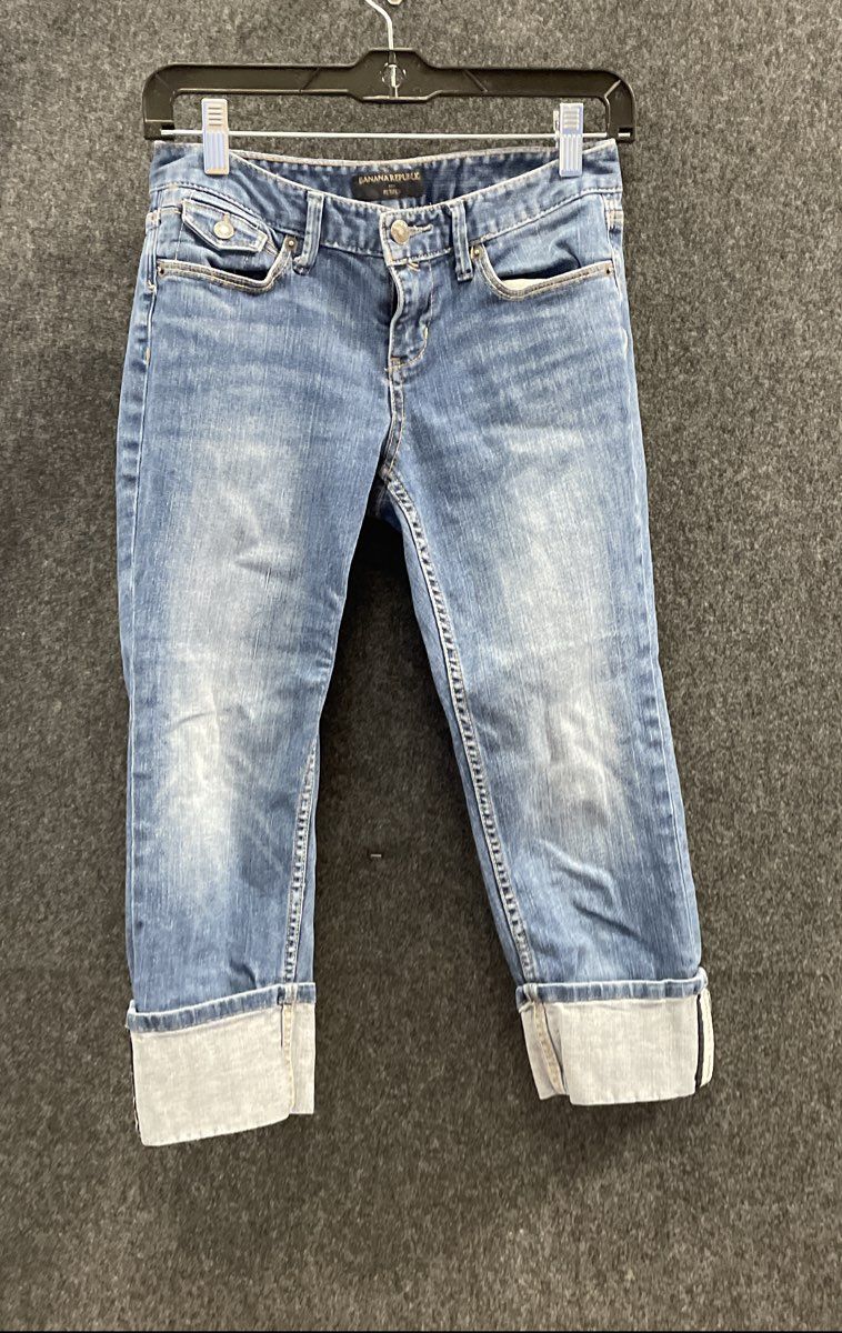 Banana Republic Women's Blue Petites Cropped Wide Cuff Stretch Jeans Sz 0P