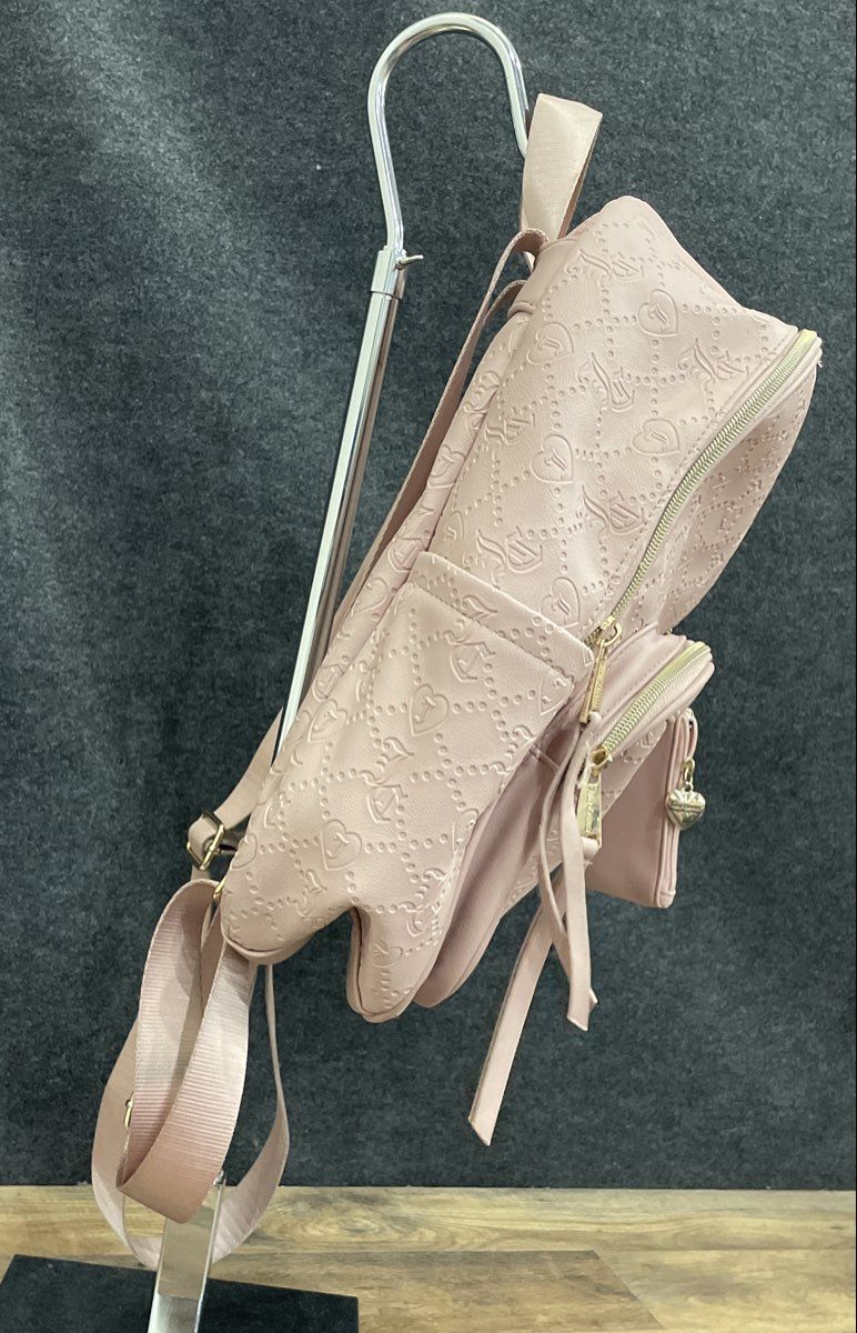 Juicy Couture Pink Monogram Heart Embossed Backpack Bag With Coin Pouch