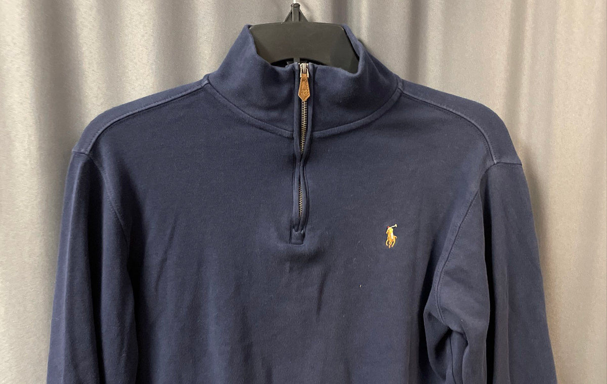 Polo Ralph Lauren Boys Navy Blue 1/4 Zip Cotton Pullover Sweater Sz L (14/16)