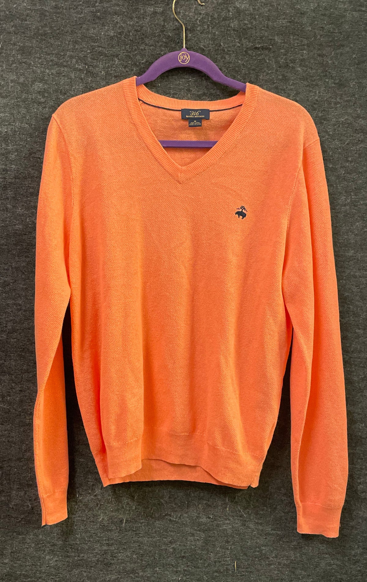Brooks Brothers 346 Men's Orange Linen Cotton V-Neck Sweater Size M