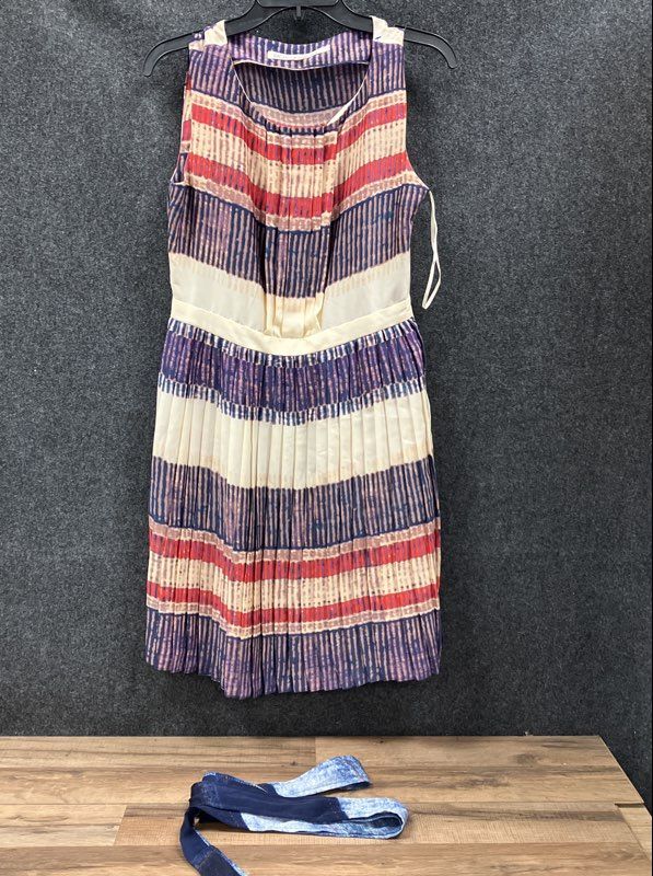 Rachel Rachel Roy Women's Pleated Multicolor Striped Sleeveless Dress Sz 6