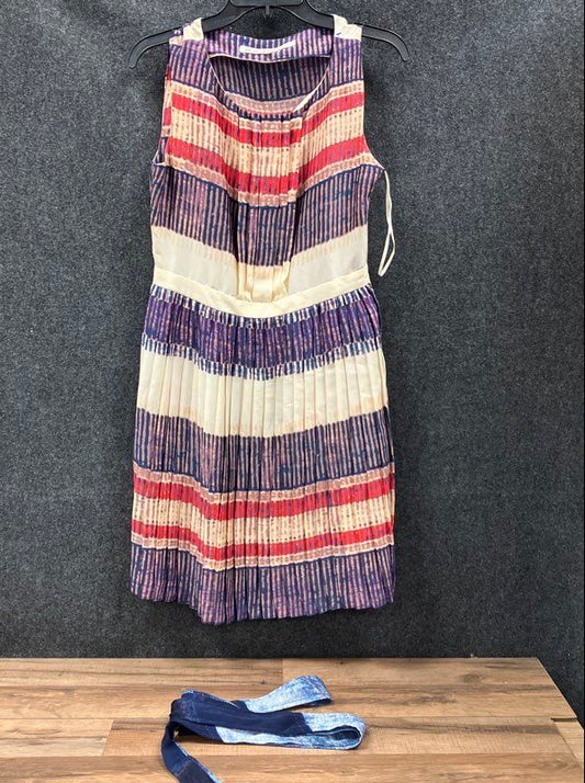 Rachel Rachel Roy Women's Pleated Multicolor Striped Sleeveless Dress Sz 6