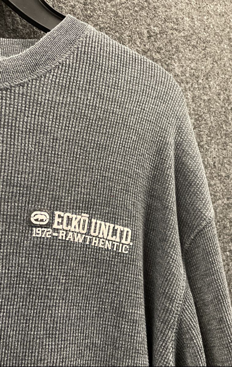Ecko Unltd Men's Grey Long Sleeve Thermal Waffle Knit Rawthentic Shirt Sz XL