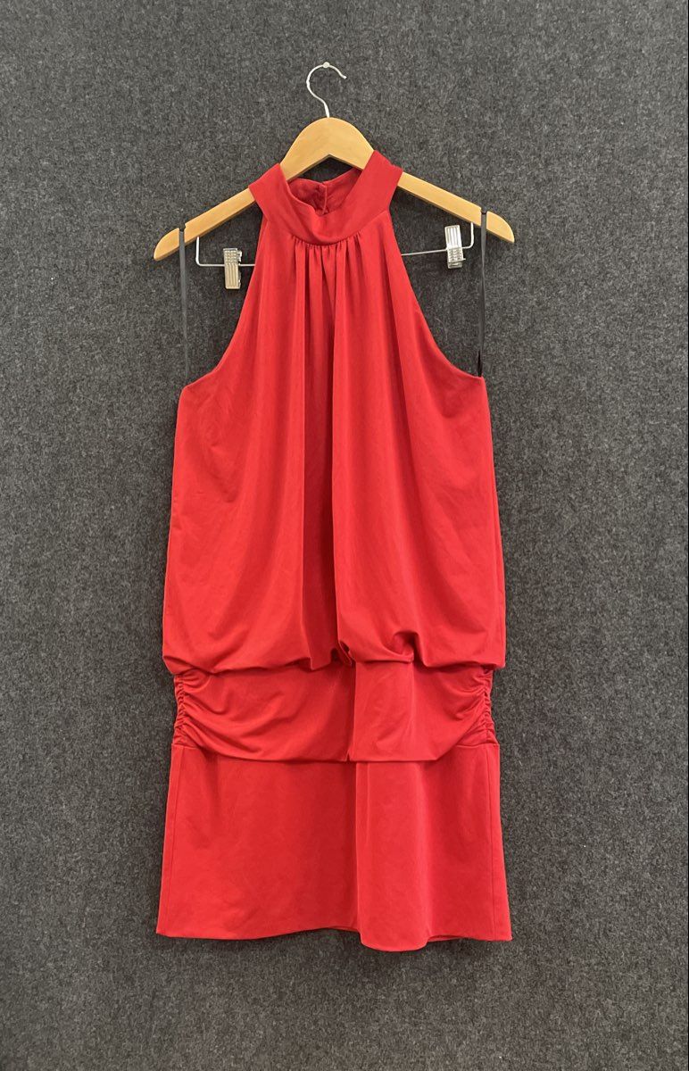 Vintage Y2K Frederick's of Hollywood Red Halter Blouson Ruched Mini Dress Sz L