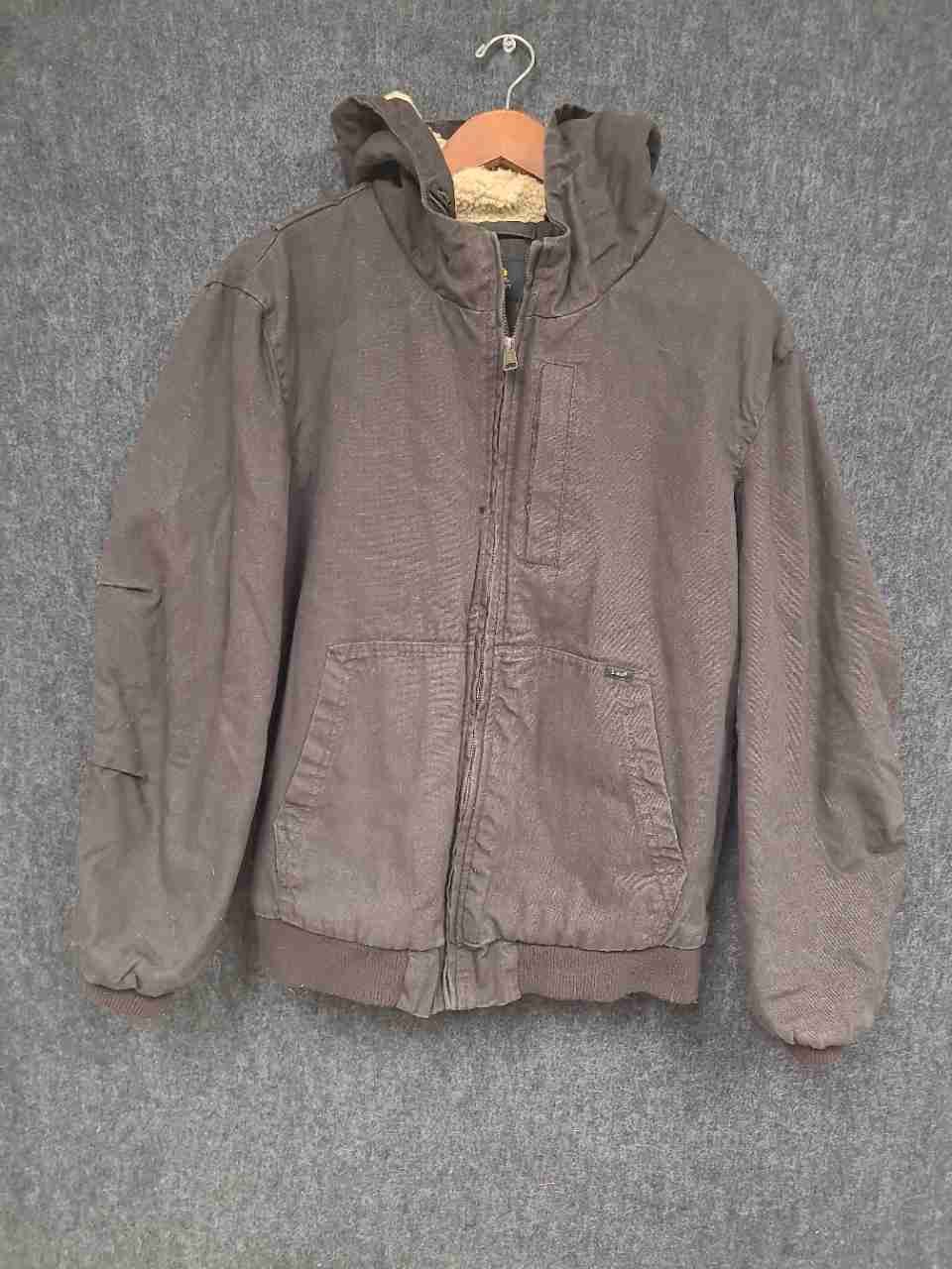 Lee Men's Brown Premium Select Faux Sherpa Lined Canvas Hooded Work Jacket Sz M