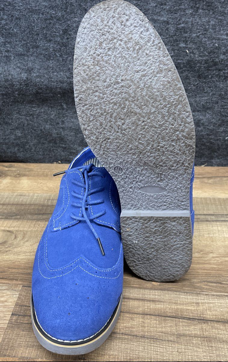 Alpineswiss S817 Blue Suede Wingtip Brogue Derby Dress Shoes Men's Size 10