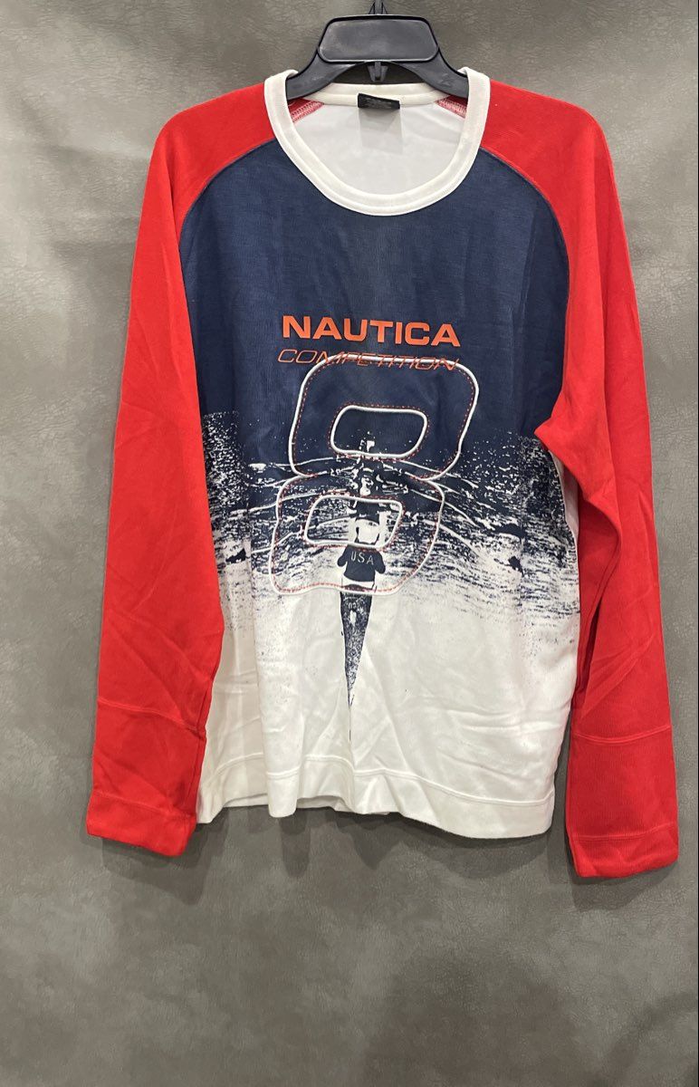 Vintage 90s Nautica Competition Men's Red White Blue Ribbed Pullover USA Sz L