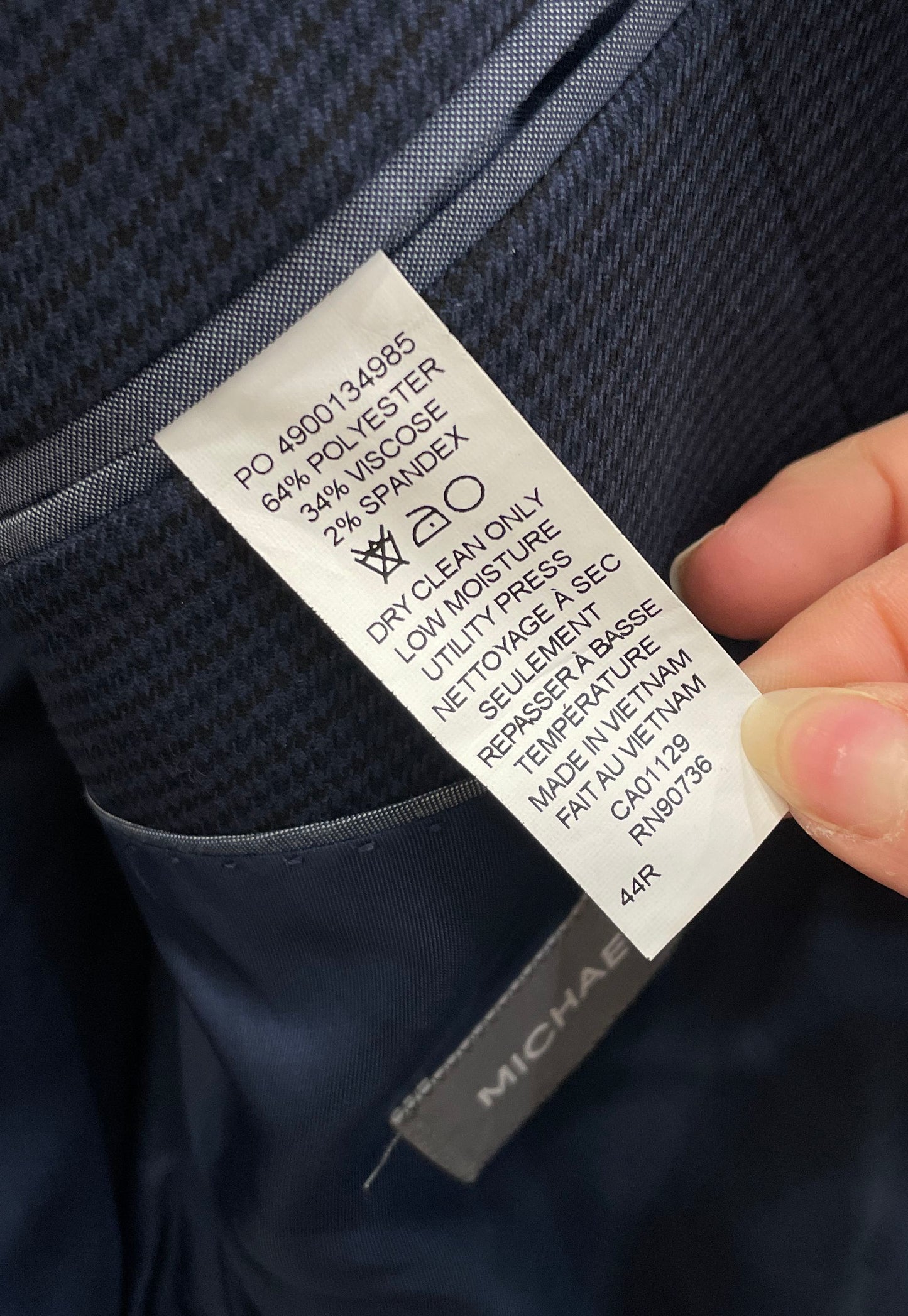Michael Kors Men's Blue Textured Two Button Blazer Sport Coat Jacket Sz 44R