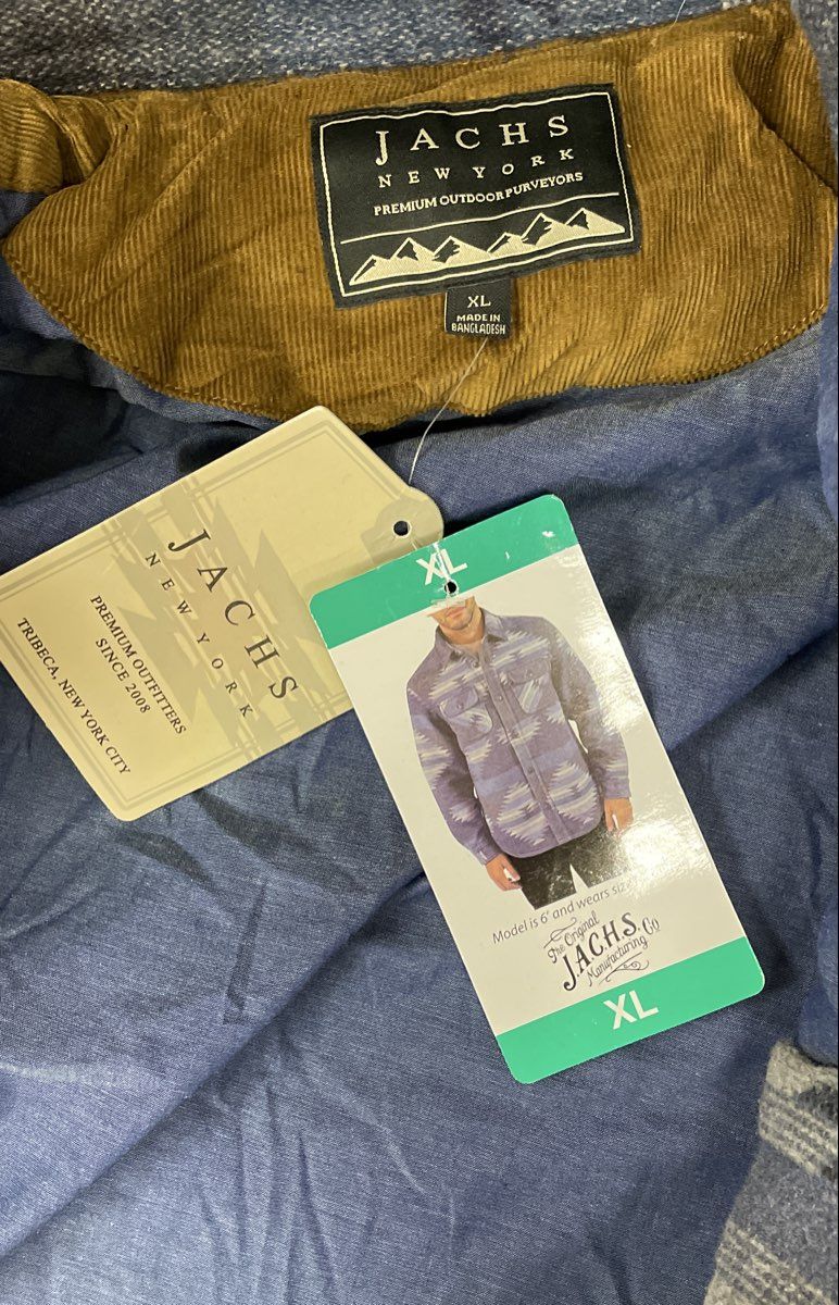 JACHS NY Aztec Southwestern Fleece Lined Shirt Jacket Shacket Blue Grey NWT Sz L