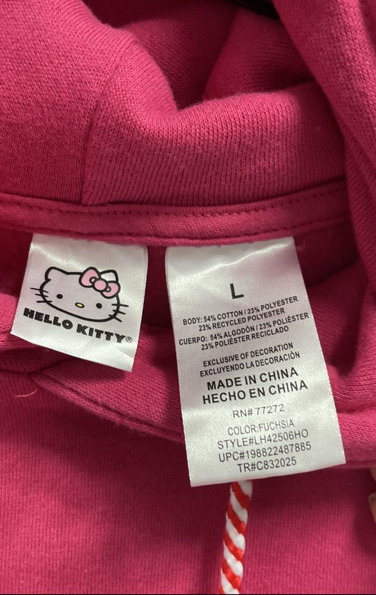 Hello Kitty Women's Fuchsia Christmas Tree Graphic Hoodie Sleeve Print Sz L