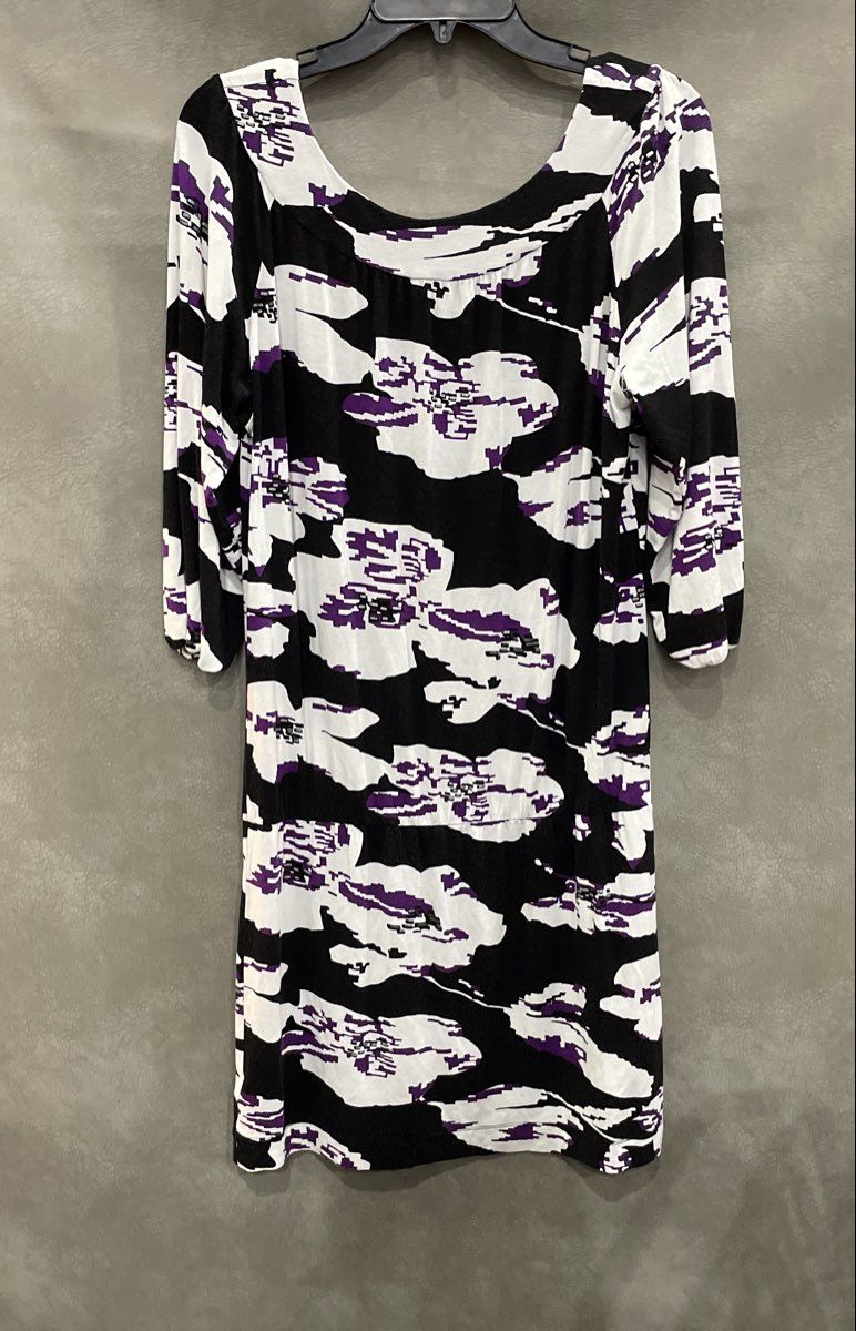 BCBG Max Azria Women's Purple Black White Abstract Floral Tunic Top Size L