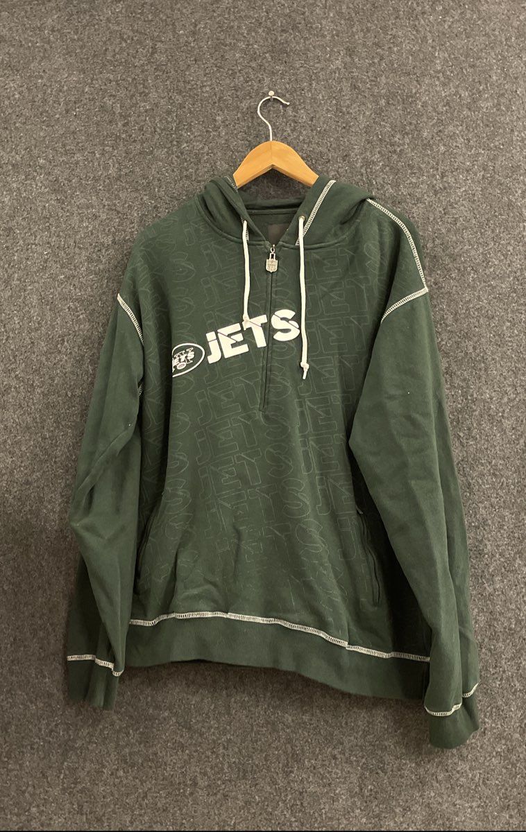 NFL Pro Line Men's New York Jets Quarter Zip Hoodie Green Contrast Stitch Sz XL