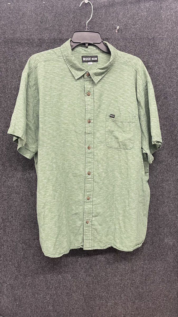 Reef Men's Green Heathered 100% Cotton Short Sleeve Button Up Shirt Sz XXL