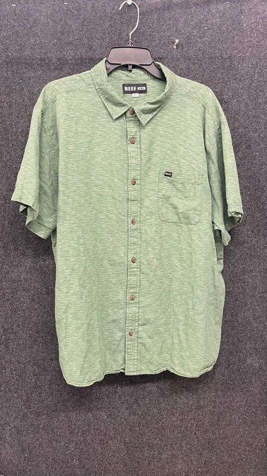 Reef Men's Green Heathered 100% Cotton Short Sleeve Button Up Shirt Sz XXL