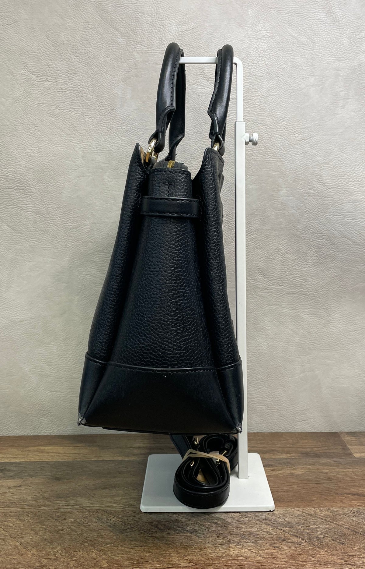 Michael Kors Black Pebbled Leather Reed Belted Satchel Crossbody Bag