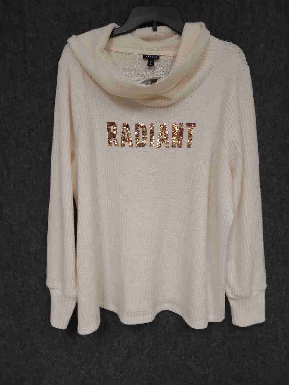 Torrid Women's Cowl Neck Top Cream Ivy Waffle Sequin Radiant Graphic Sz 2X NWT