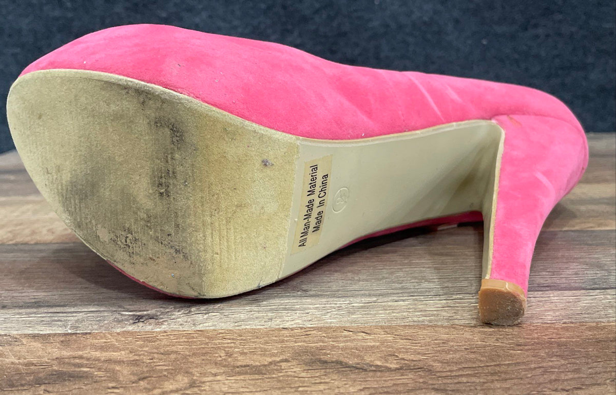 Pazzle Hot Pink Faux Suede Platform Mary Jane High Heel Pumps Women's Size 8