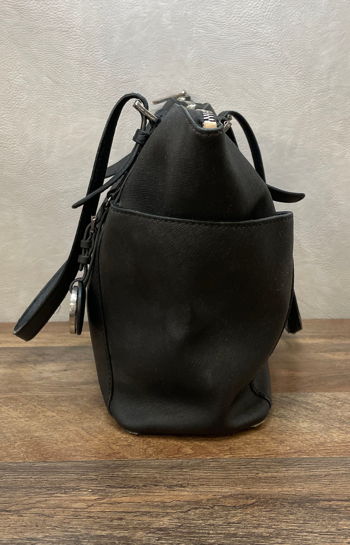 Michael Kors Black Saffiano Leather Jet Set Travel Tote Bag Silver Hardware