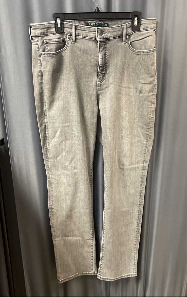 Lauren Ralph Lauren Women's Gray Stretch Straight Leg Denim Jeans Sz 14