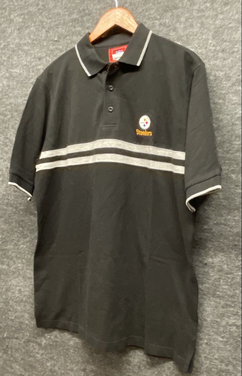 Vintage NFL Men's Pittsburgh Steelers Black Chest Stripe Polo Shirt NWT Sz M