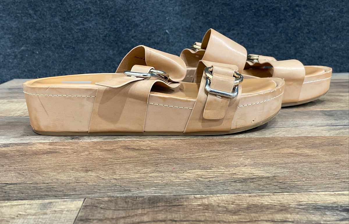 Dolce Vita Tan Brown Double Buckle Platform Slide Sandals Women's Size 10