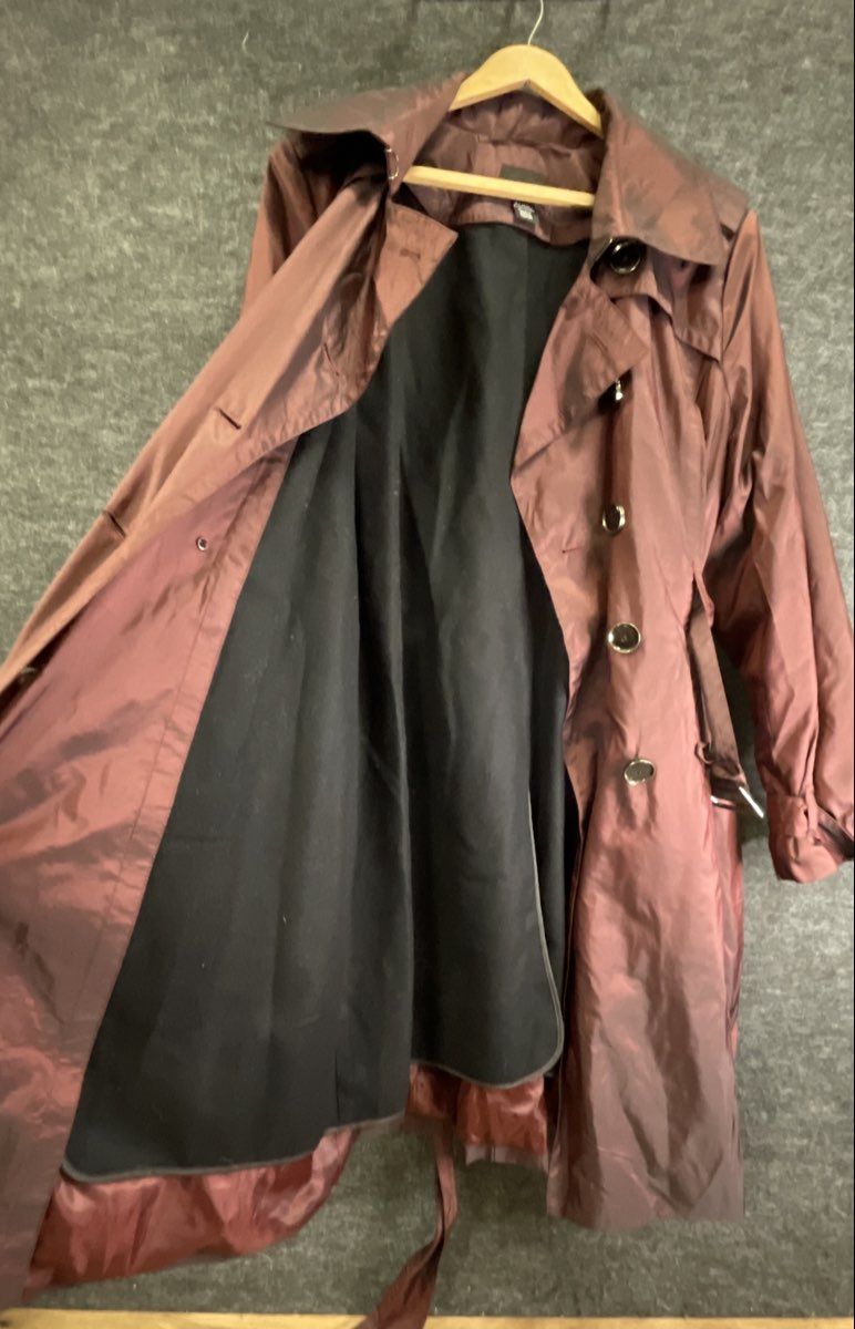 H&M Women's Purple Iridescent Double Breasted Belted Trench Coat Sz 8
