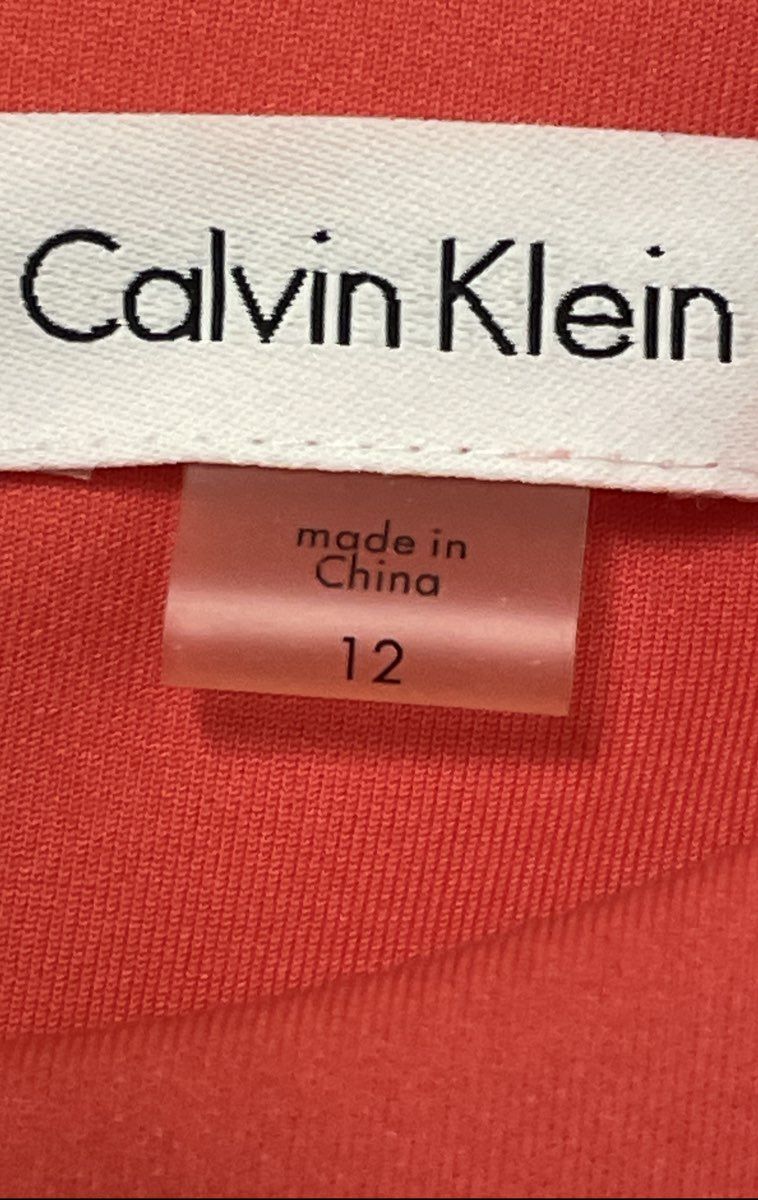 Calvin Klein Women's Coral Sleeveless Side Pleated Ruched Sheath Dress Sz 12