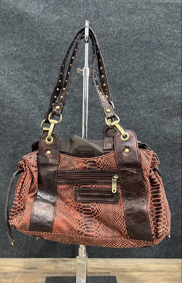 Miche Burgundy Faux Crocodile Studded Crystal Accent Shoulder Satchel Bag