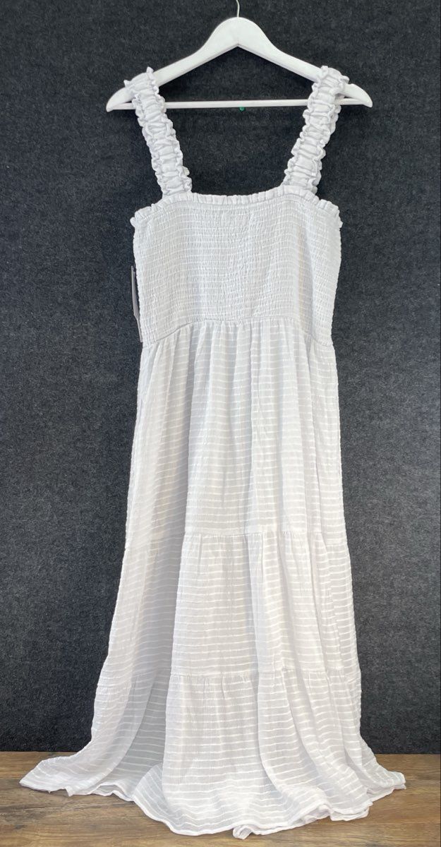 La Blanca Women's White Smocked Tiered Ruffle Strap Resort Sundress NWT XL