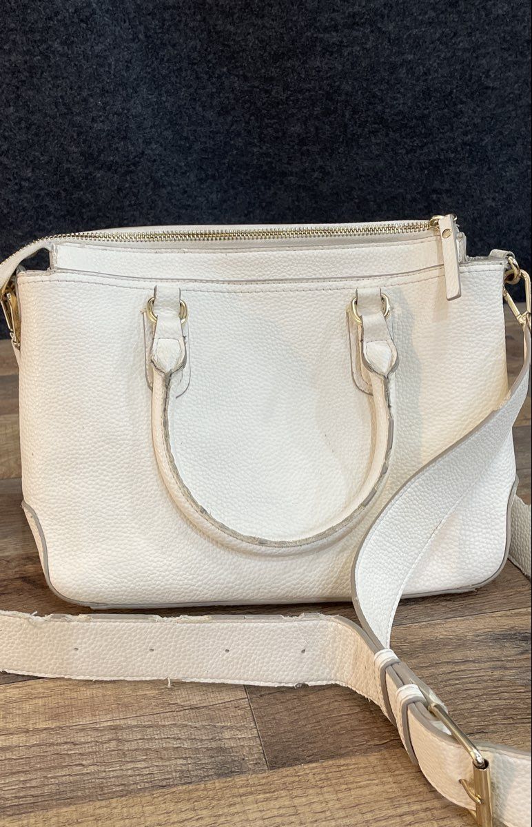 Nanette Lepore White Pebbled Satchel Crossbody Bag Removable Strap Tassel