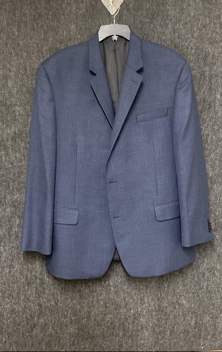 Michael Michael Kors Men's Blue Micro Check Notch Lapel Two Button Blazer Sz 46R
